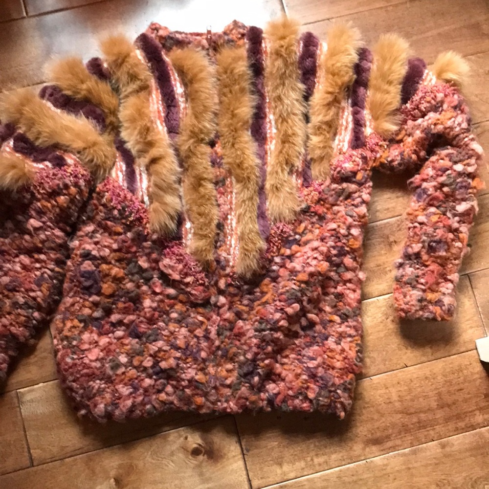 Shabby Chic Boho Chunky Knit Fur Jacket 70’s